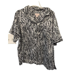 Cabernet Petites Shirt Womens XL Black White Zebra Animal Print Button Up Top